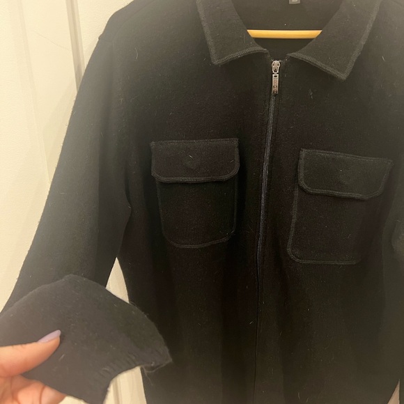 Robert Barakett Black Wool Zip-Up Sweater - Size L - Picture 3 of 3